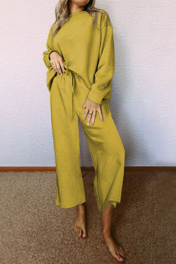 Yellow Ultra Loose Textured 2pcs Slouchy Outfit