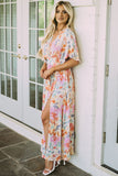 Multicolor Tropical Floral Print Ruched Maxi Dress