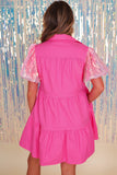 Sequin Bubble Sleeve Tiered Ruffled Shirt Dress
