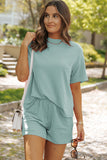 Ribbed Textured Knit Loose Fit Tee and Shorts Set