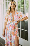 Multicolor Tropical Floral Print Ruched Maxi Dress