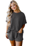 Ribbed Textured Knit Loose Fit Tee and Shorts Set