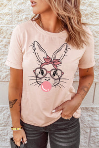 Pink Easter Day Bunny Graphic Crew Neck Tshirt