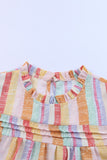 Multicolor Striped Color Block Ruffled O-neck Sleeveless Top