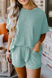 Ribbed Textured Knit Loose Fit Tee and Shorts Set