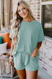 Ribbed Textured Knit Loose Fit Tee and Shorts Set