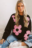 Big Flower Pattern Drop Shoulder Sweater