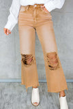 Distressed Hollow-out High Waist Cropped Flare Jeans