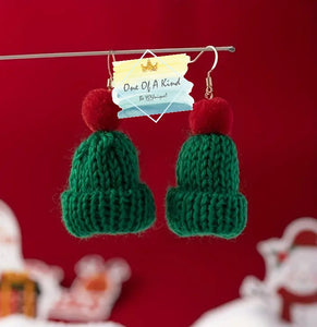 Hand Knitted Hat Earrings