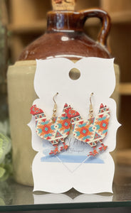 Wood Aztec Print Chicken Earrings