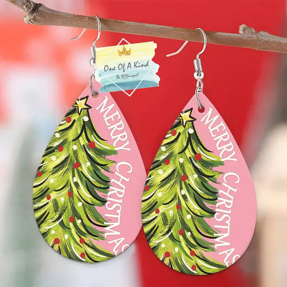 Merry Christmas Tree Teardrop Earrings