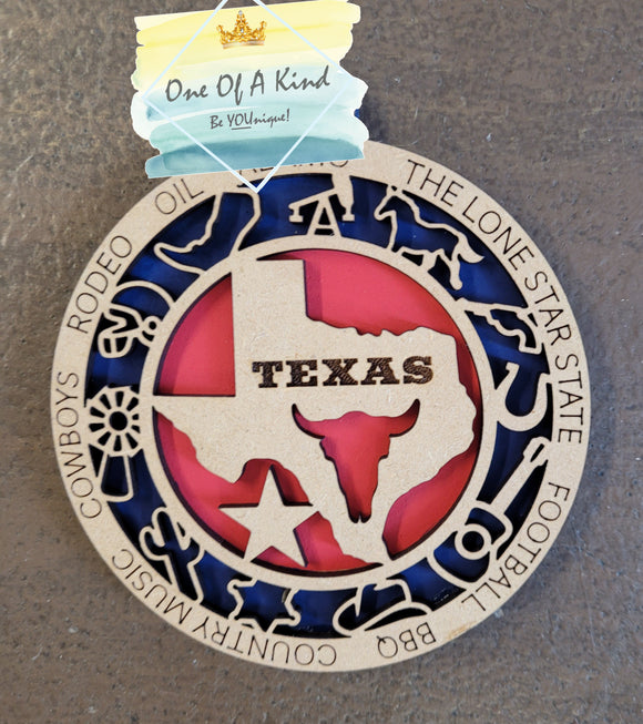 Wooden Handmade State of Texas Christmas Ornament