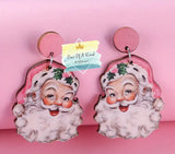 Wood Vintage Santa Earrings