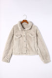 Khaki Solid Color Pocket Plush Fleece Button Up Jacket