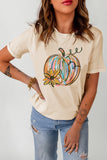 Khaki Pumpkin Flower Graphic Print Short Sleeve T Shirt
