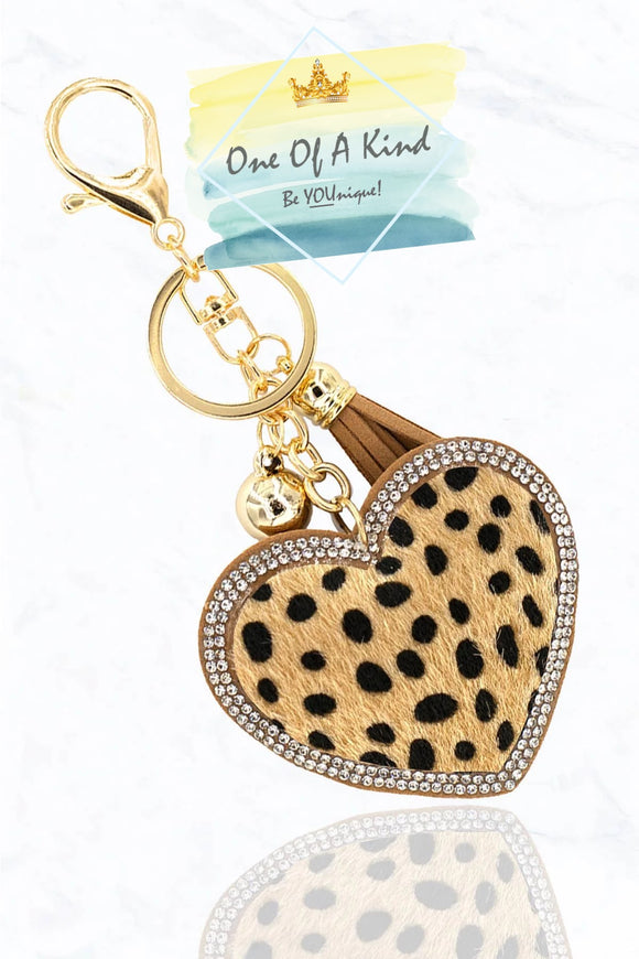 Rhinestone Cheetah Heart Keychain