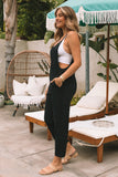 Black Button Straps Pocketed Cropped Jumpsuit