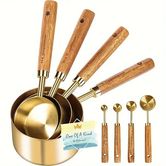 Wood and Metal Measuring Cup and Spoon Set