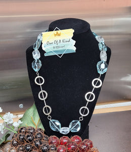 Ice Blue and Cracked Clear Ice Beaded Necklace
