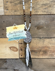 Leopard Crystal Beaded Tassel Necklace and Earring Set