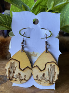 Wood Cactus Earrings