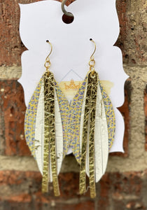 Holographic Crackle, White Wildwood & Gold Fringe Earrings