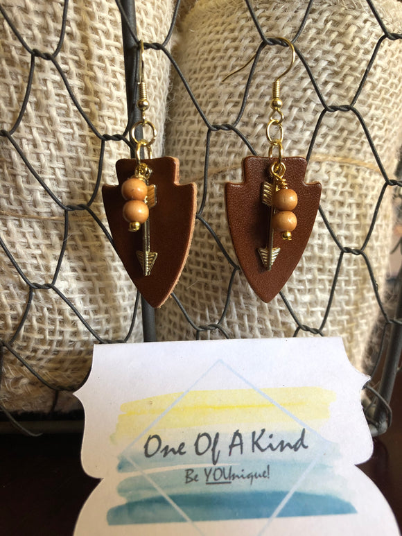 Genuine Leather Arrowhead Earrings - ONE OF A KIND