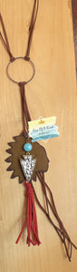 Leather Cord Necklace w/ Metal Indian Head Pendant