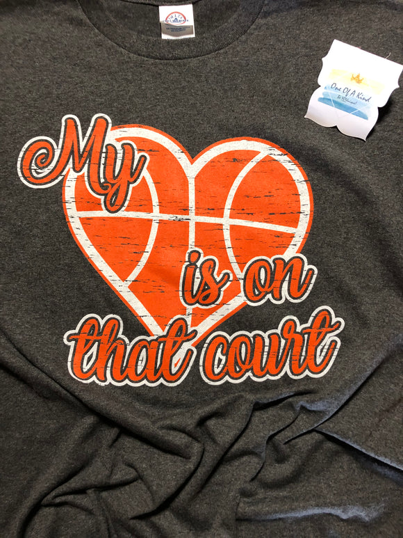 Basketball Heart on Court Tshirt - ONE OF A KIND