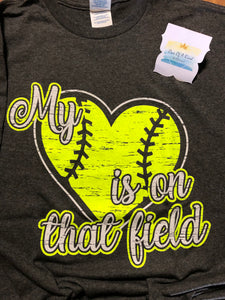 Softball Heart on Field Tshirt - ONE OF A KIND