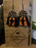 Wood Volleyball Macrame Tassel Earrings