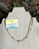 Faceted Crystal Beaded Choker with Gold Tone Metal Beads and Freshwater Pearl
