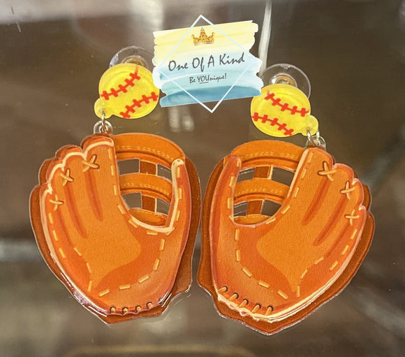 Acrylic Softball and Glove Earrings