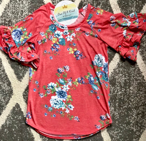Floral Shirt w/ Ruffled Bell Short Sleeve