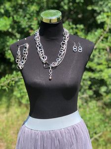Metal Chain and Link Necklace, Bracelet and Earring Set
