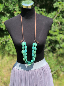 Acrylic Bead and Genuine Leather Cord Necklace
