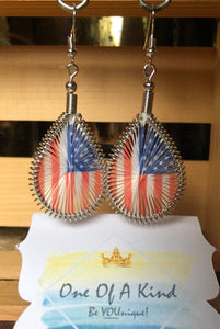 Metal American Flag Teardrop Earrings