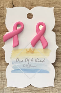 Breast Cancer Ribbon Stud Earrings