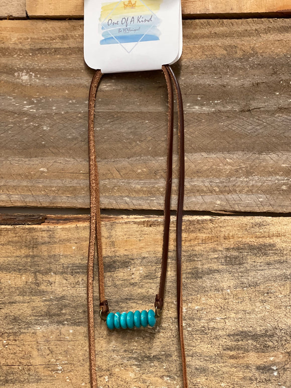 Genuine Leather Wrap w/ Bead Pendent Necklace