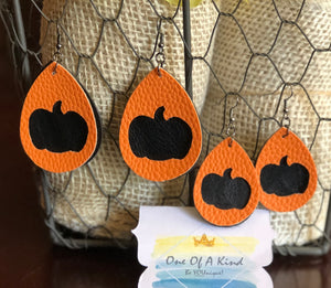 2 Tier Faux Leather Pumpkin Cutout Earrings - ONE OF A KIND