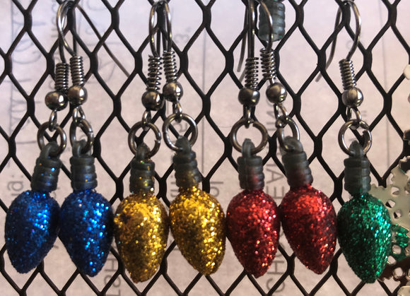 Christmas Lightbulb w/ Black Accents Earrings - ONE OF A KIND
