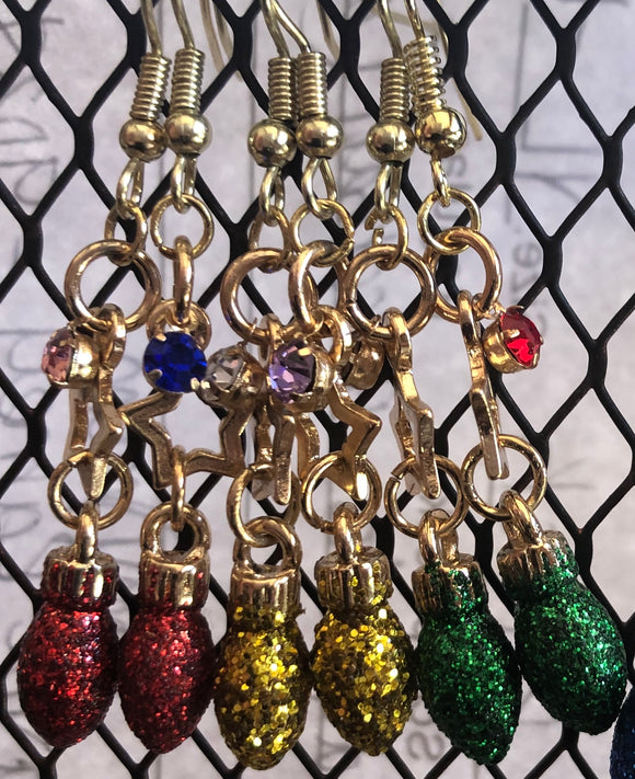 Christmas Lightbulb w/ Star Accent Earrings - ONE OF A KIND