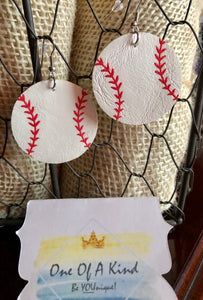 Baseball Round Faux Leather Earrings - ONE OF A KIND