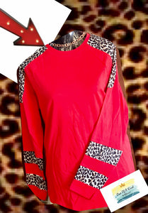 Red and Leopard 2 Leopard Stripes Long Sleeve Tshirt - ONE OF A KIND