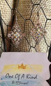 Metal Diamond Shape Filigree Earrings - ONE OF A KIND
