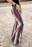 Striped Color Block Western Flare Jeans
