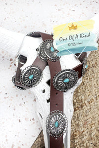 Turquoise Carlsbad Concho Brown Faux Leather Belt