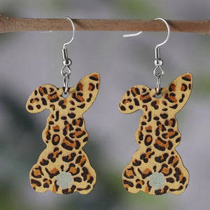 Wood Leopard Bunny Earrings