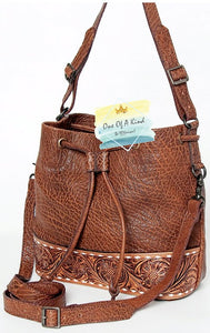 Tooled Leather Bucket Handbag