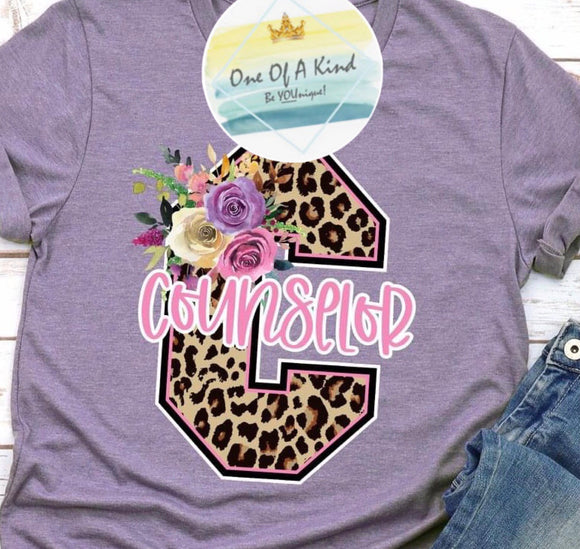 Leopard Floral Counselor Tshirt
